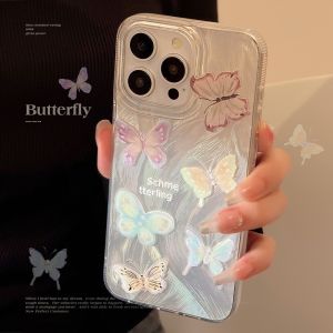 CrashStar Fashion Butterfly Colorful Laser Hard Shockproof Phone Case For iPhone 15 14 Pro Max Plus 13 12 11 Pro Max Silver Glossy Phone Cover Casing Shell Hot Sale