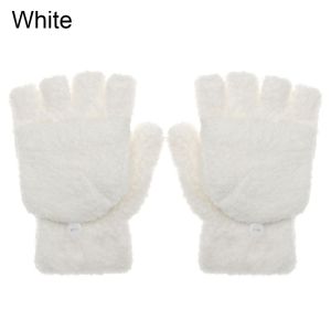 BESTITIT Children Student Warm Winter Dual-use Convertible Flip Top Half Finger Gloves Knitting Mittens Coral Velvet  Gloves