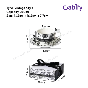 Cabify Ceramic 200ml Luxury Flower Plated Porcelain Cup Gift Set Handgrip Tea Cup Saucers Sets Espresso Coffee Cup Gift