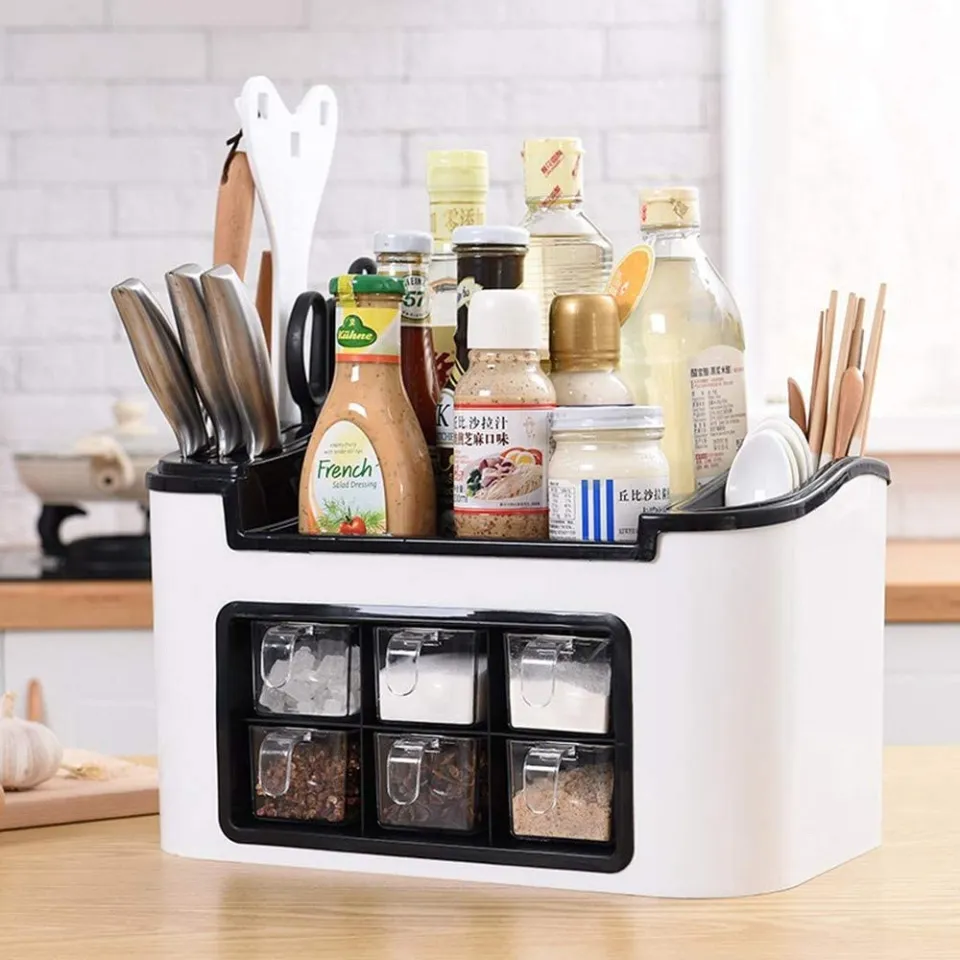 MULTIFUNCTIONAL KITCHEN RACK SIX GRID CONDIMENTS SEASONING STORAGE ORGANIZER