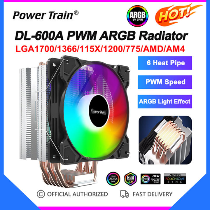 Power Train DL-600A Radiator ARGB 6 Heat Pipe Copper 12 Generation PWM ...