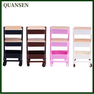 QUANSEN 1:12 Dollhouse Trolley Dining Cart w/Wheel Storage Shelf Furniture Decor Toy