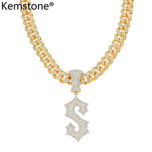 Kemstone Hip Hop Cuba Chain Full Zircon S Shape Silver Gold Plated Pendant Necklace Jewelry For Mens Jewelry Gift