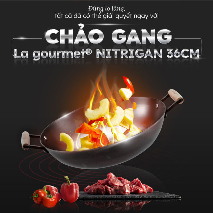 Chảo gang đúc nguyên khối 28cm chống dính tự nhiên chiên giòn thức ăn ...