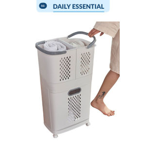 【DAILY ESSENTIAL】 3-Tier Sorting Laundry Basket Rack | Rolling White Clothes Storage Organiser