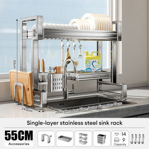 HYM Full Set Stainless Steel Dish Drying Drainer Rack Over Sink Organizer Plates Organizer Kitchen Rack with Accessories