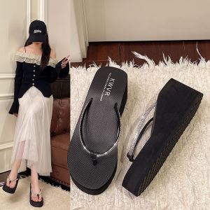 Rhinestone Flip-Flops With Full Rhinestone Detailing Thin Straps Thick Sole Design Comfortable Height-Enhancing Soft And Springy Feel Suitable For Long-Term Wear Ideal For Daily Commuting For Women