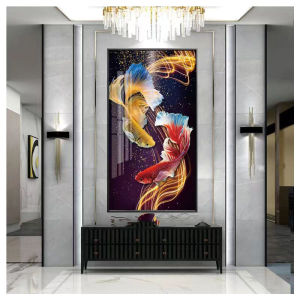 Himalaya Painting Lucky Fish Design 30*40cm Framelss waterproof Sintraboard Decorative wall No Light