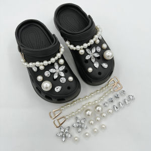 22Pcs Luxury Style Crocs Jibbitz Charms Pearl Shoe Chain Crystal Diamond Pearl Shoe Buckle Decoration for Crocs