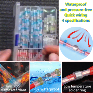 50 PCS Waterproof Heat Shrink Solder Seal Wire Connectors with Ring Midsection Tinned Terminals