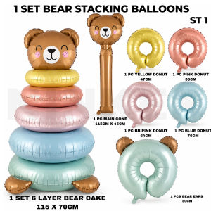 Giant Rainbow Cake & Bear Stacking Balloon Set Rekaan Belon Kek Pelangi & Bear Susun Set