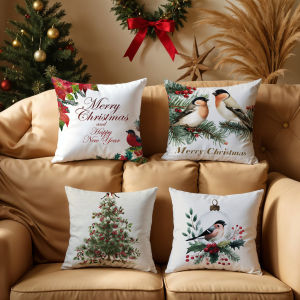 Christmas Pillowcase Single Pack 20 Options 40x40/45x45/50x50cm Bird Garland Christmas Tree Pattern Sofa Cushion Cover Winter Home Decoration Pillowcase Nordic Style Fabric Gift