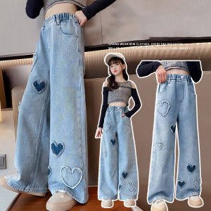 7-16Yrs Kids High Quality Denim Jeans Long Pants Kids High Quality Korean Style Soft Denim Cropped Jeans For Girls Fashion Childrens Maong Embroided Pants
