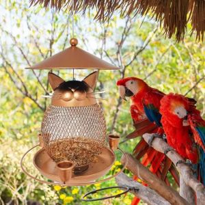 ER52858 Cat-Shaped Bird Feeder Cute Squirrel-proof Bird Water Bowl Bird Raising Tool Durable Parrot Feeding Station Hummingbirds