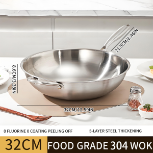 304 stainless steel uncoated flat frying pan household non stick pan integrated pot