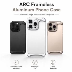 100% Aluminum Metal SEBS Rubber Arc Case For IPhone 17 16 15 Pro Max Plus Frameless Heat Dissipation Shockproof Phone Cover