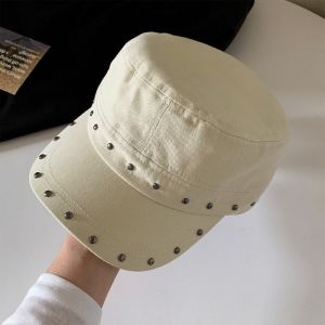 SIMPL Cotton Rivet Peaked Cap Y2k Spice Girls Rivet Flat Top Hat Personality Korean Style Equestrian Hat Ladies