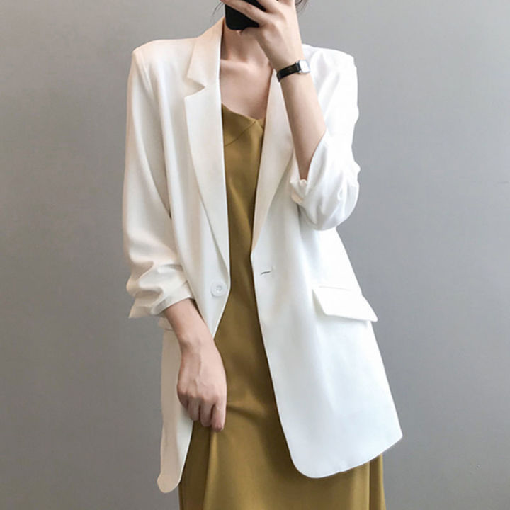 QM Chiffon Thin Mid-length Suit Jacket Women Summer Drape