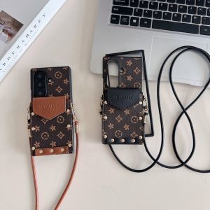 For Samsung Galaxy Z Fold 8 8 Ultra 7 6 5 phone case classic vintage pattern textured faux leather with card holder