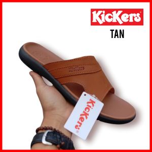 SANDAL PRIA KULIT ASLl KICKERS / SANDAL SELOP FORMAL DAN SANTAI / SENDAL SLIDE COWOK DISTRO LEBARAN