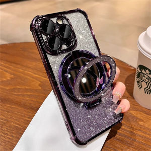 Luxury Makeup Mirror Holder Ring Magsafe Phone Case for Iphone 11 12 13 14 15 Pro Max Bling Glitter Casing 11 Pro 14 15 Plus Shockproof Cover