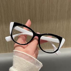JN IMPRESSION New Ice Blue Contrast Plain Glasses Fashion Large Cat-eye Frame Catwalk Anti-blue Decorative Glasses