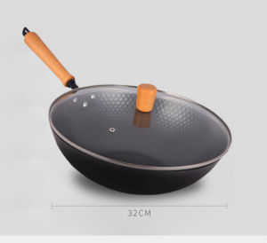 Konco 32Cm Carbon Chảo Trung Quốc Thép Có Nắp Đậy Không Có Tráng Phẳng Dưới Trung Quốc Chảo Pan Cho Cảm Ứng Điện Khí Đốt Halogen Tất Cả Các Bếp Lò