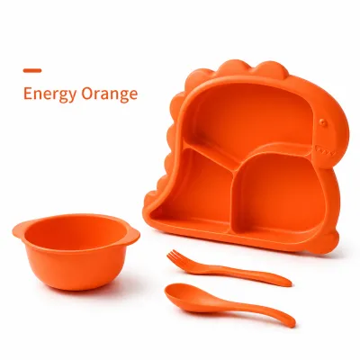 Dinosaur Set Dishes Kids Dinner Baby Feeding Plate Training Bowl Spoon Fork Set Makan kanak Childrens Separated Tableware Set Wheat Straw Dinner Plate Student Breakfast Plate Baby Plate bowl