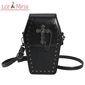 Women Coffin Satchel Purse Strap Adjustable Gothic Crossbody Bag PU Leather Coffin Shape Bag Novelty Halloween Phone Bag