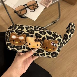 PENGQ Blackskin Kitty Leopard Kitty Stationery Bag With Pendant Rope Multifunctional KT Cat Cosmetic Bag Cartoon  Storage Kitty Pencil Pouch Stationery Holder