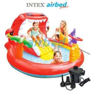 Intex สระสไลเดอร์ แฮปปี้ ไดโน่ 1.96x1.70x1.07 ม. รุ่น 57163 + ที่สูบลมไฟฟ้า