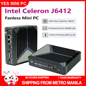 Fanless Mini PC 12th Gen Celeron J6412 2 LAN 8 USB 2 HD DDR4 3200MHz SSD Dual Lan Industrial PC for Medical