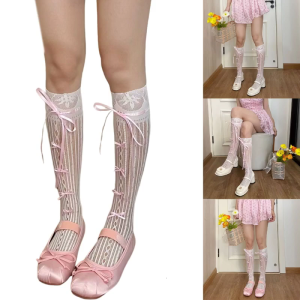 Womens Cô Gái Rỗng Gân Cung Tie Dài đến đầu gối Thả Dài Lacy Fishnet Ba Lê phong cách thanh lịch Vớ Cho Mùa Hè Hàng Ngày