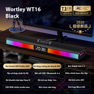 Loa Bluetooth Wortley WT16 Công suất 25W - Đèn LED RGB 9 Chế Độ Nháy Theo Nhạc Chip C-Media eSports 7.1 Điều Chỉnh Bass Treble Độc Lập Kết Nối PC Máy Tính Laptop