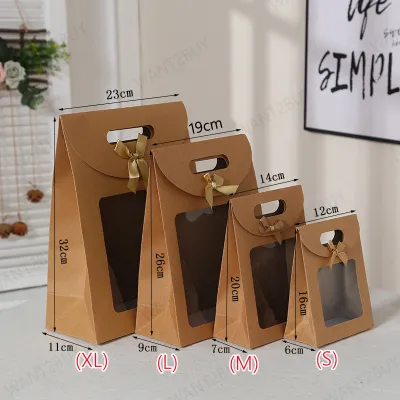 🇲🇾 Luxury Transparent window Gift Bag Box Bow Ribbon Wedding Birthday Party Paper Bag Kraft Paper Candy Box with Handle