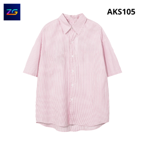 Áo Sơ Mi Tay Ngắn Nam Nữ Kẻ Sọc ZGO vải Oxford Form Oversize 3 Màu Xanh Hồng Xám