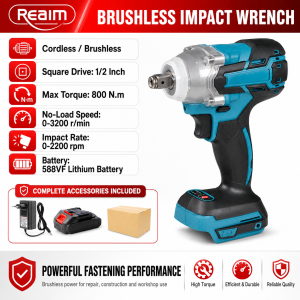 REAIM Cordless Impact Wrench Brushless Heavy Duty 48V 880N.m Screwdriver Drill Set with Storage Tool Case