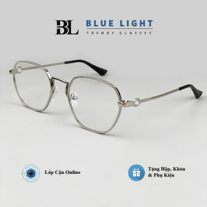 Gọng Kính Cận Gọng Kính Cận Nam Nữ Mắt Vuông Viền Dày Gọng Kim Loại Bạc Đen Hàn Quốc - BLUE LIGHT