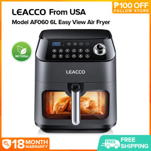 Leacco Digital Air Fryer 6L Large Capacity AF060 Transparent View Window Ceramic Coated Basket 12 Presets Programs Touch Control Non-stick Oil-free Multi-functional Electric Oven Fryer-Black