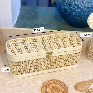 Giỏ tre có nắp cài khóa BEMIAO làm quà tặng Hộp quà mây tre đan đựng bánh kẹo trà yến Giỏ quà tre