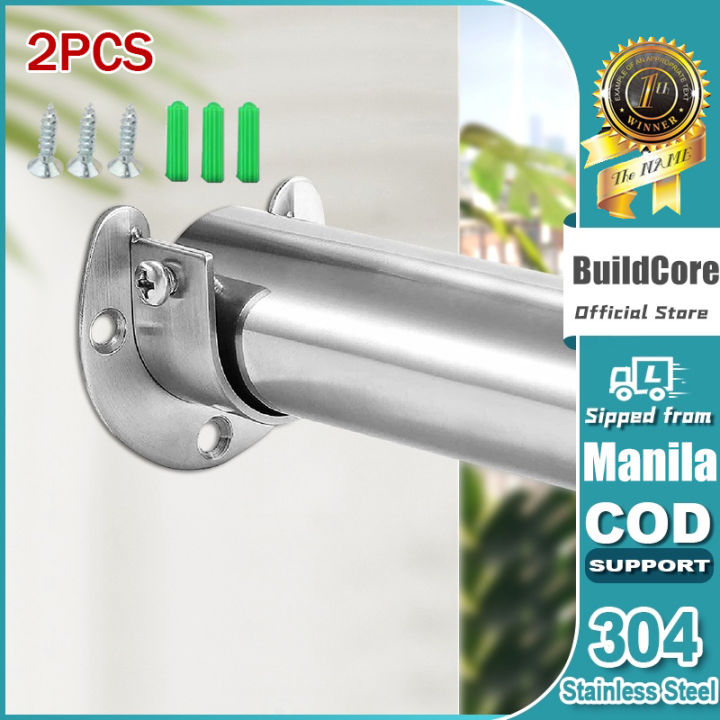 [Free Screw] 2pcs Stainless Steel Closet Wardrobe Hanging Rail Rod End  Support Flange Socket tube bracket support holder Lazada PH