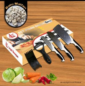 J13 Set Pisau Knife Dapur Keramik Batu Maifan Super Tajam Anti Karat Antik 5 In 1 Pisau Batu Maifan