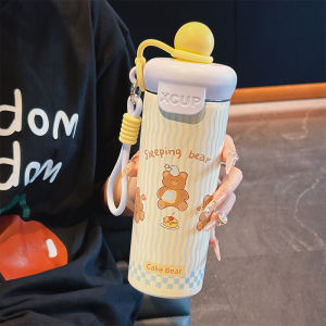 AU New 316 Stainless steel insulated cup featuring a cute and stylish cartoon design with a straw and a carrying strap and a large capacity