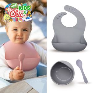 1 SET Celemek Dan Alar Makan Bayi Bahan Silikon - Premium Set