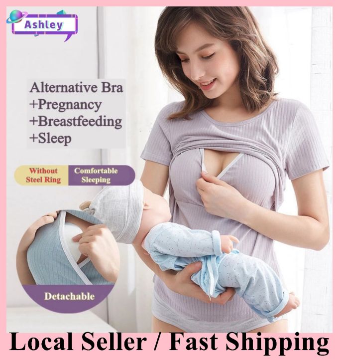 SG Seller) Maternity Nursing Tops Cotton Pajamas Pregnant Casual