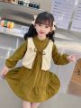 DRESS SERUTY LENGAN PANJANG MODEL LEHER REMPEL WITH CARDIGAN CORDUROY | DRESS ANAK PEREMPUAN USIA 1-4 TAHUN | DRESS CARDIGAN 2IN1 GAYA KOREAN STYLE | NKC. 
