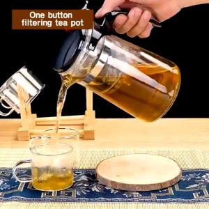 Glass Teapot with Filter One-click Filtering Chinese Tea Kettle With Infuser Lid & Filter Office Picnic Home Teaware 茶壶