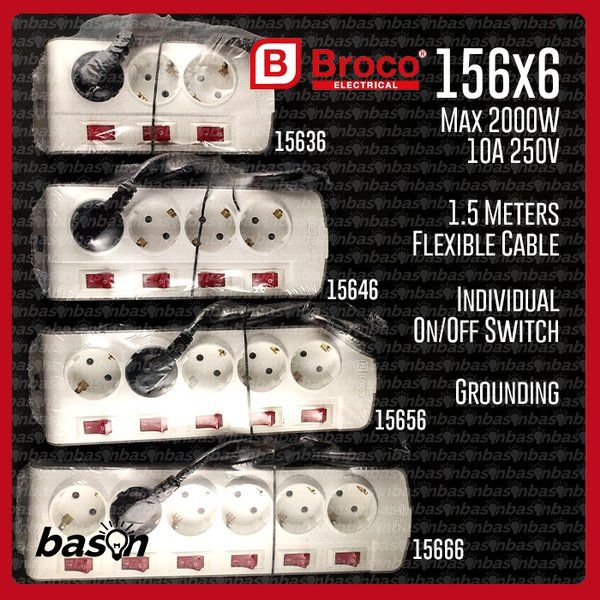 BROCO 15636 / 15646 / 15656 / 15666 - Stop Kontak Arde + Kabel 1.5Meter ...