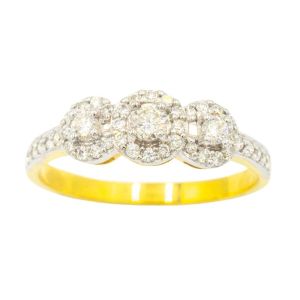 Happy Jewelry แหวนสามยอด กระจุกกลาง 10 ตัง ทองแท้ 9k 37.5% เพชรเกสร ME803