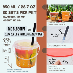 {MSV-WS} Tamper Proof Beverage & Dessert Plastic Cups (850ml-1000ml) with Handles Anti Leak Durable MS SL850 SL1000